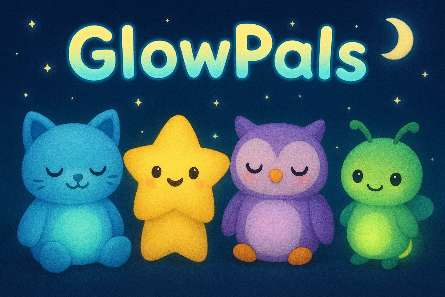 The four GlowPals plush friends